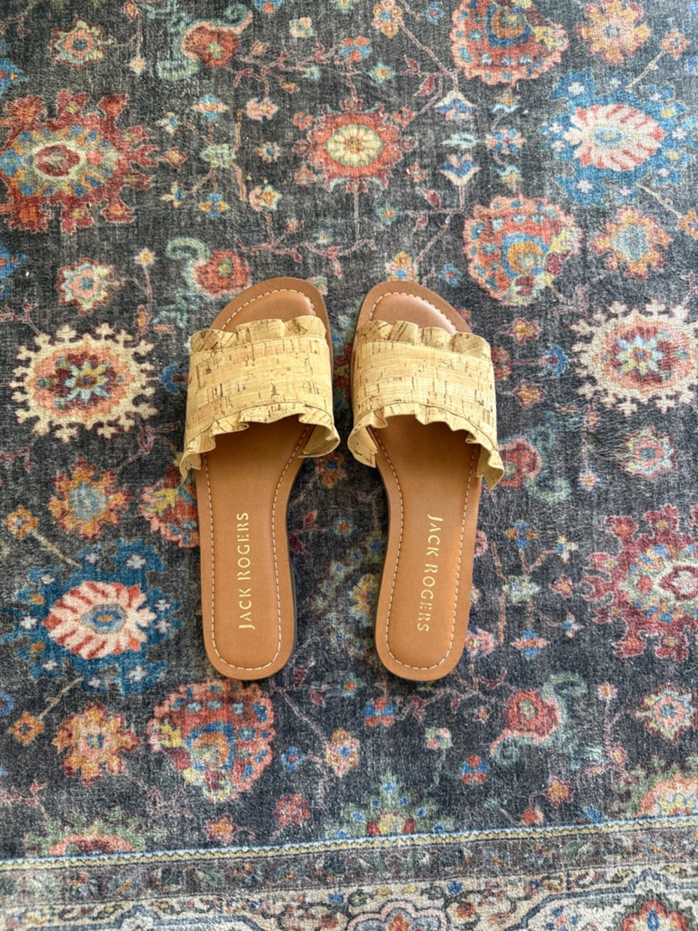 Jack Rogers Natural Cork Rosie Ruffle Slide Sandals Size 8